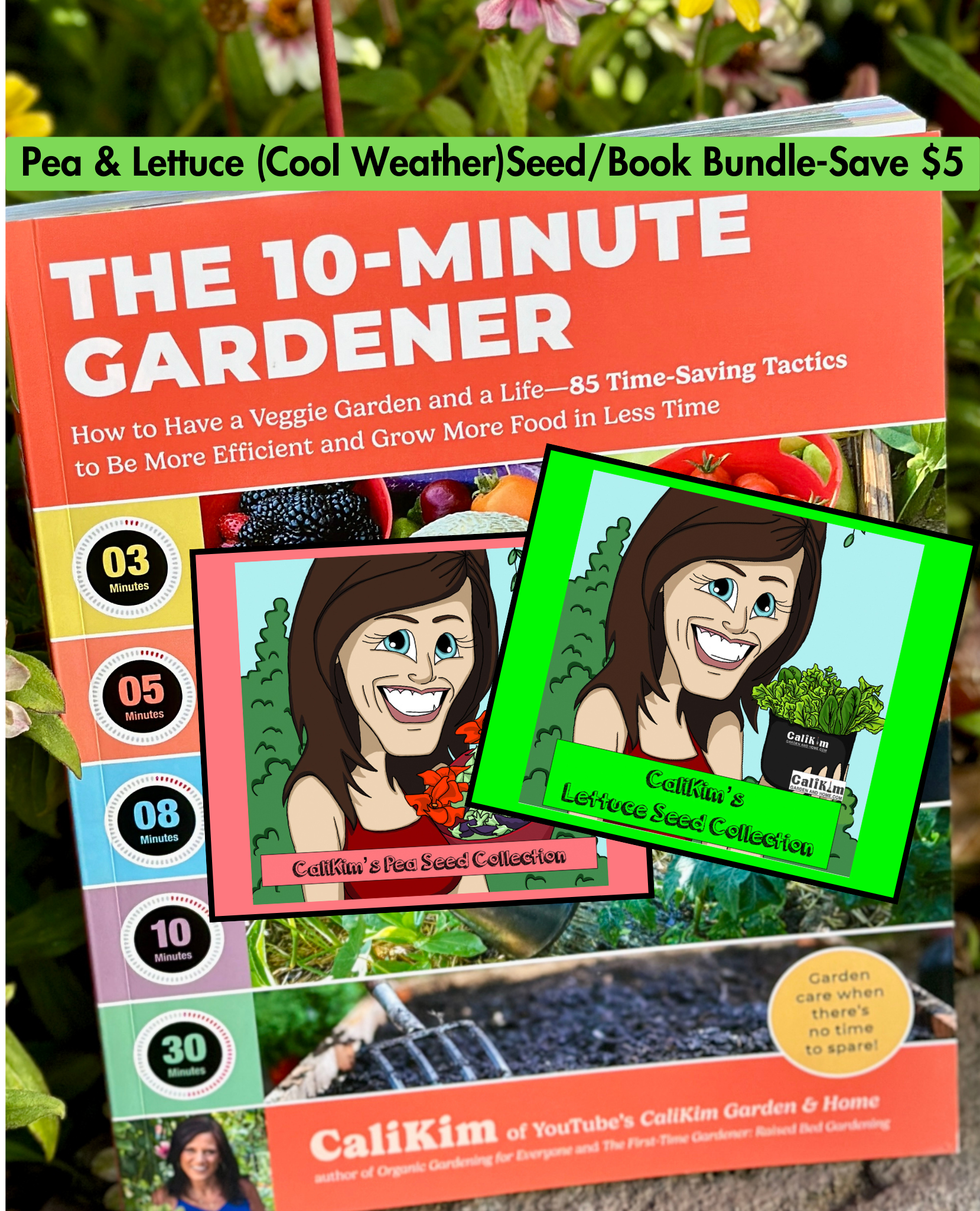 NEW! Pea & Lettuce Seed/Book Bundle (Cool Weather) | 10-Minute Gardener - Signed and Personalized