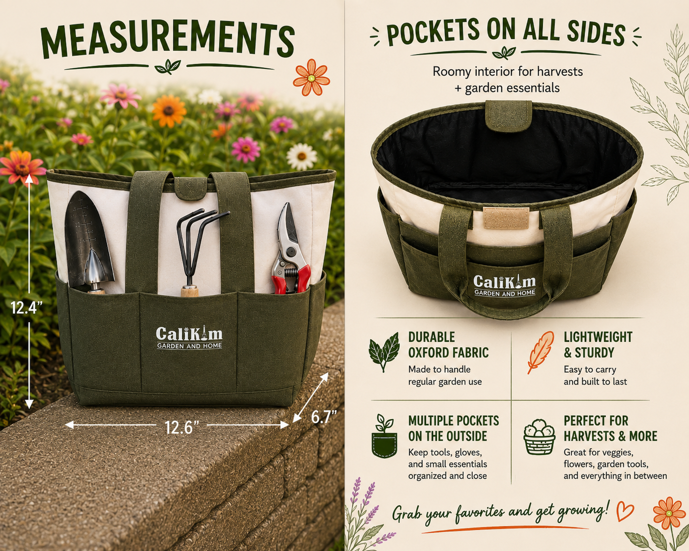 CaliKim Garden Tool Tote Grab-and-Go Garden Organizer